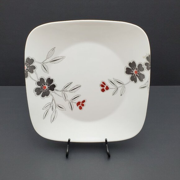 Corelle Mandarin Flower Dinner Plates Corning Red Black Flowers White Plates - Picture 4 of 11
